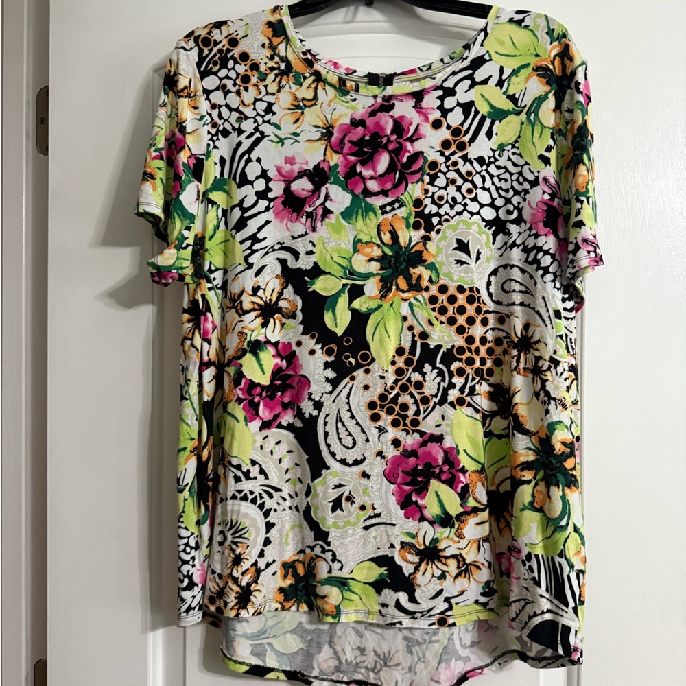 Chicos Shirt Womens Size 3  XL Short Sleeve Stretch Knit